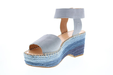 Frye & Co. Amber Espadrille Wedge 71604 Womens Blue Suede Wedges Heels Shoes