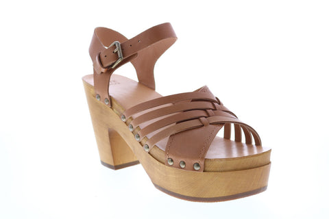 Frye & Co. Greta Woven Clog 71613 Womens Brown Leather Strap Heels Shoes 