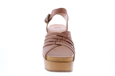 Frye & Co. Greta Woven Clog 71613 Womens Brown Leather Strap Heels Shoes 