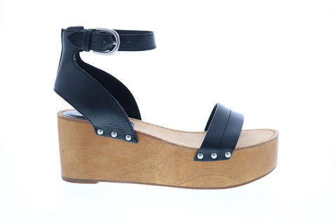 Frye Alva Flatform 71633 Womens Black Leather Strap Sandals Shoes