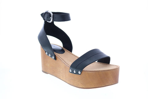 Frye Alva Flatform 71633 Womens Black Leather Strap Sandals Shoes