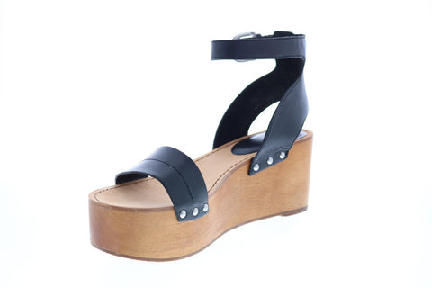 Frye Alva Flatform 71633 Womens Black Leather Strap Sandals Shoes