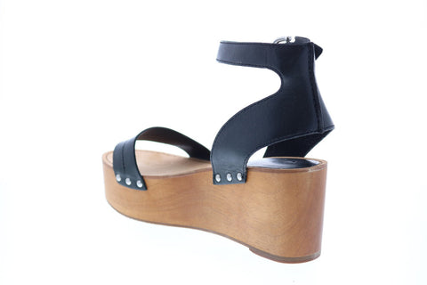 Frye Alva Flatform 71633 Womens Black Leather Strap Sandals Shoes