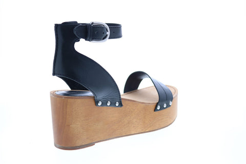 Frye Alva Flatform 71633 Womens Black Leather Strap Sandals Shoes