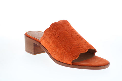Frye Cindy Wave Mule 71641 Womens Orange Suede Slip On Mules Heels Shoes