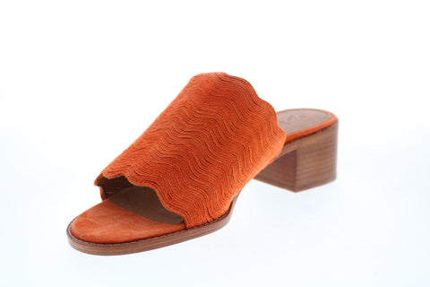 Frye Cindy Wave Mule 71641 Womens Orange Suede Slip On Mules Heels Shoes