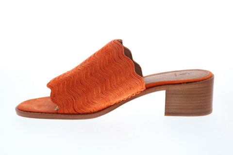Frye Cindy Wave Mule 71641 Womens Orange Suede Slip On Mules Heels Shoes