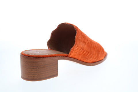 Frye Cindy Wave Mule 71641 Womens Orange Suede Slip On Mules Heels Shoes