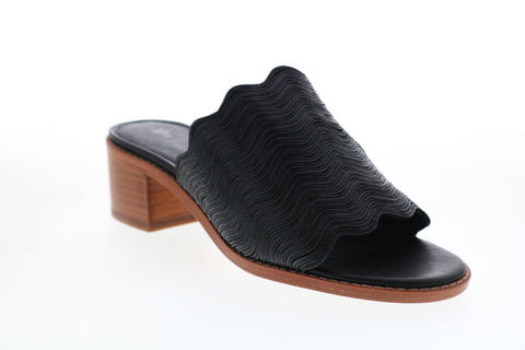 Frye Cindy Wave Mule 71642 Womens Black Leather Slip On Mules Heels Shoes