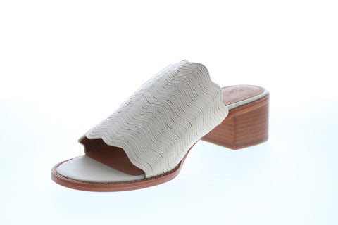 Frye Cindy Wave Mule 71642 Womens White Leather Slip On Mules Heels Shoes