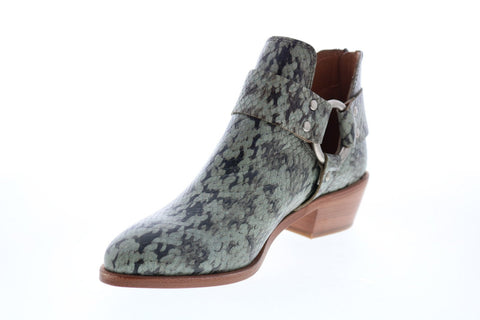 Frye Ray Harness Back Zip 71675 Womens Green Leather Ankle & Booties Boots