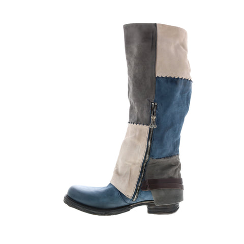 A.S.98 Salvador 717342-401 Womens Blue Leather Hook & Loop Knee High Boots