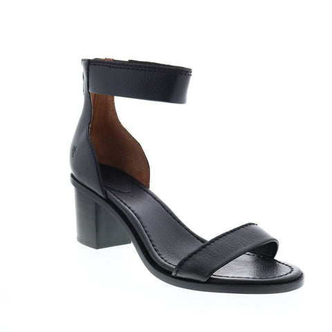 Frye Brielle Back Zip 72003 Womens Black Leather Zipper Strap Heels Shoes