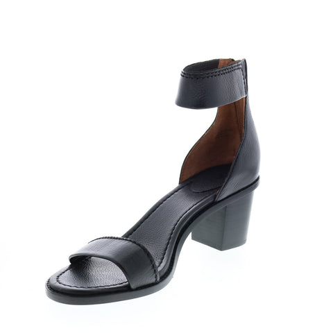Frye Brielle Back Zip 72003 Womens Black Leather Zipper Strap Heels Shoes
