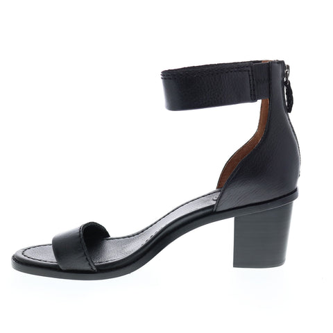 Frye Brielle Back Zip 72003 Womens Black Leather Zipper Strap Heels Shoes