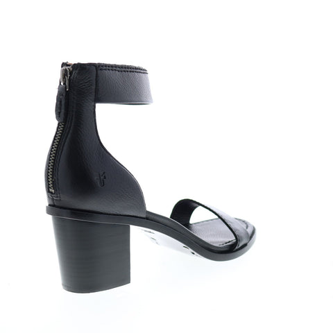 Frye Brielle Back Zip 72003 Womens Black Leather Zipper Strap Heels Shoes