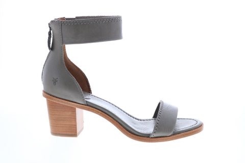 Frye Brielle Back Zip 72003 Womens Gray Leather Zipper Strap Heels Shoes
