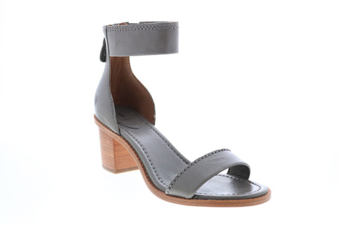 Frye Brielle Back Zip 72003 Womens Gray Leather Zipper Strap Heels Shoes