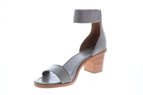Frye Brielle Back Zip 72003 Womens Gray Leather Zipper Strap Heels Shoes
