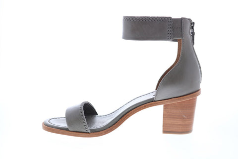 Frye Brielle Back Zip 72003 Womens Gray Leather Zipper Strap Heels Shoes
