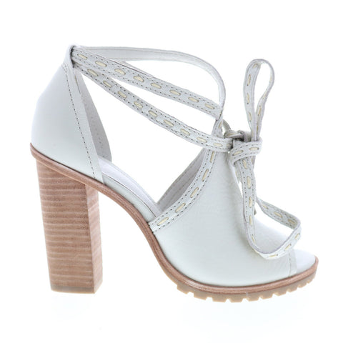 Frye Suzie Pickstitch Lug 73699 Womens White Leather Strap Heels Shoes