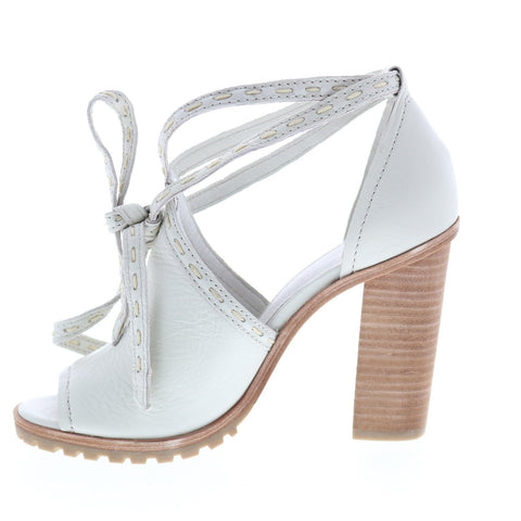 Frye Suzie Pickstitch Lug 73699 Womens White Leather Strap Heels Shoes