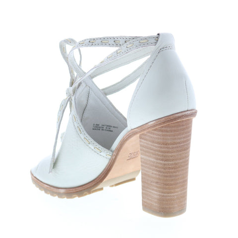 Frye Suzie Pickstitch Lug 73699 Womens White Leather Strap Heels Shoes