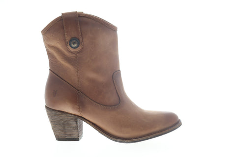 Frye Jackie Button Short 76593 Womens Brown Leather Slip On Dress Boots