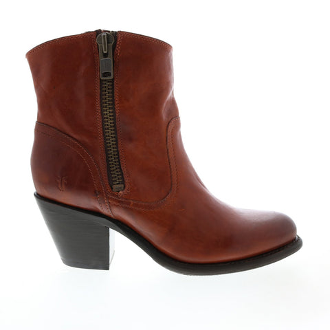 Frye Leslie Zip Bootie 76751 Womens Brown Leather Ankle & Booties Boots