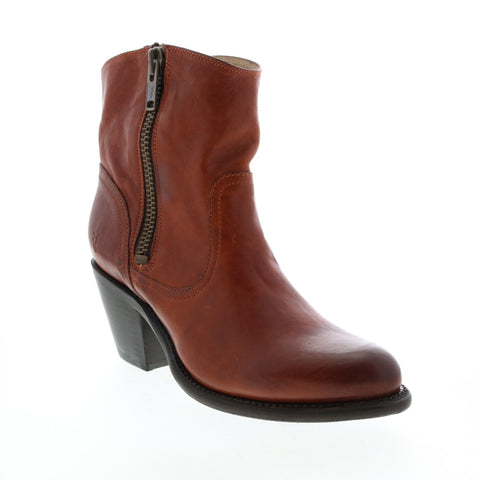 Frye Leslie Zip Bootie 76751 Womens Brown Leather Ankle & Booties Boots