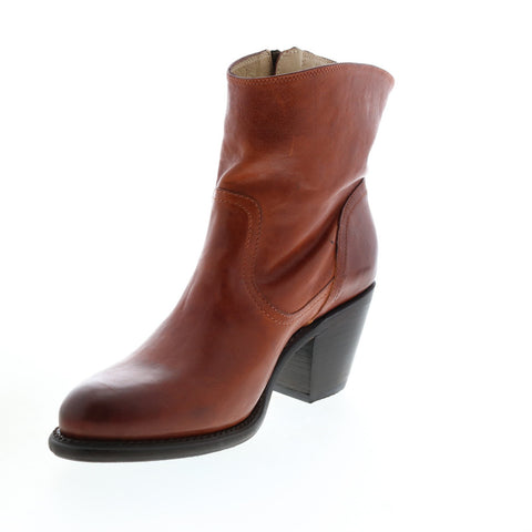 Frye Leslie Zip Bootie 76751 Womens Brown Leather Ankle & Booties Boots
