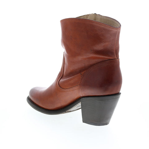 Frye Leslie Zip Bootie 76751 Womens Brown Leather Ankle & Booties Boots