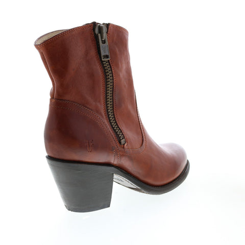 Frye Leslie Zip Bootie 76751 Womens Brown Leather Ankle & Booties Boots
