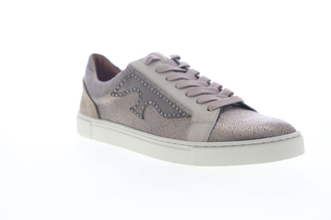 Frye IVY Logo Patch Low 78273 Womens Silver Leather Lace Up Low Top Sneakers Shoes