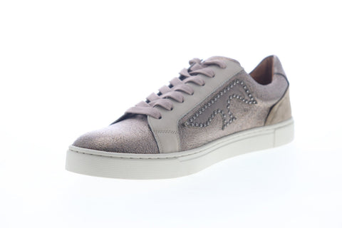 Frye IVY Logo Patch Low 78273 Womens Silver Leather Lace Up Low Top Sneakers Shoes