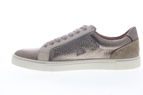 Frye IVY Logo Patch Low 78273 Womens Silver Leather Lace Up Low Top Sneakers Shoes