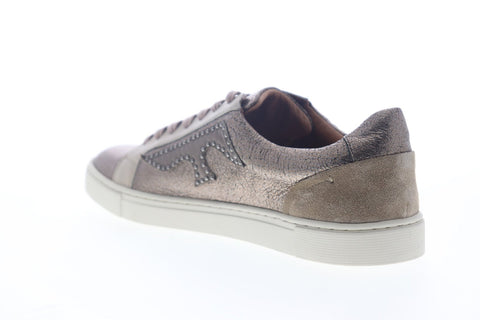 Frye IVY Logo Patch Low 78273 Womens Silver Leather Lace Up Low Top Sneakers Shoes
