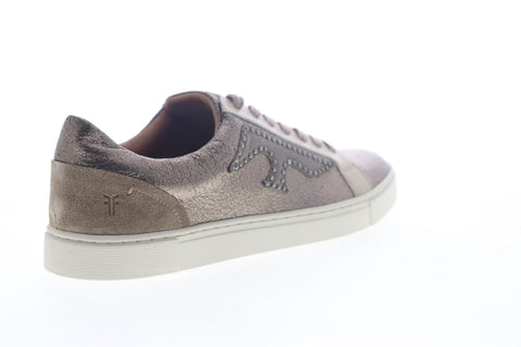 Frye IVY Logo Patch Low 78273 Womens Silver Leather Lace Up Low Top Sneakers Shoes