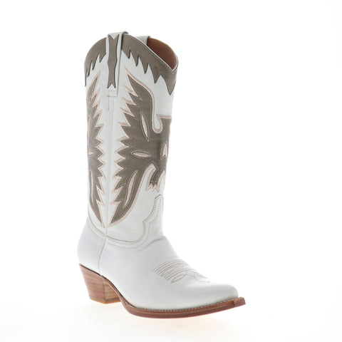 Frye Carrie Firebird Mid 79126 Womens White Leather Casual Dress Boots Shoes