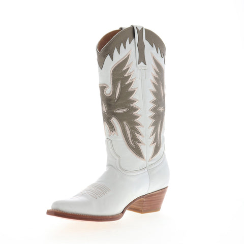Frye Carrie Firebird Mid 79126 Womens White Leather Casual Dress Boots Shoes