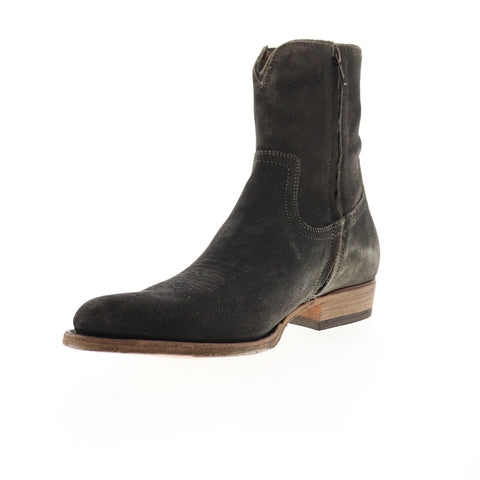 Frye Austin Inside Zip 80079 Mens Black Gray Suede Zipper Western Boots Shoes