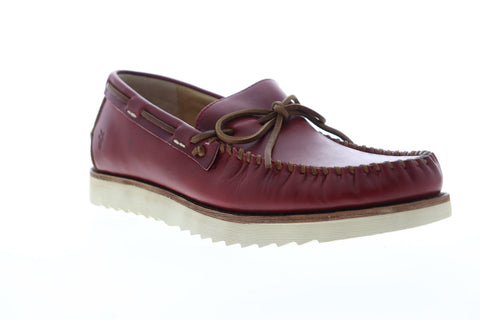 Frye Nathan Tie 80106 Mens Red Leather Casual Lace Up Boat Shoes