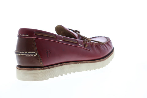 Frye Nathan Tie 80106 Mens Red Leather Casual Lace Up Boat Shoes