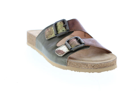 Kanner Think Bluza 2 Buckle 82320-H55 Womens Brown Leather Hook & Loop Slides Sandals Shoes