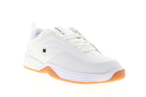 DC Williams Slim ADYS100539 Mens White Leather Lace Up Athletic Skate Shoes