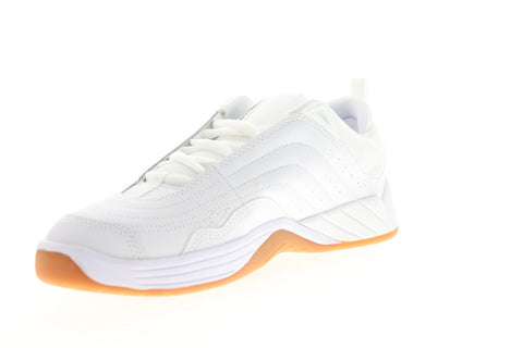 DC Williams Slim ADYS100539 Mens White Leather Lace Up Athletic Skate Shoes