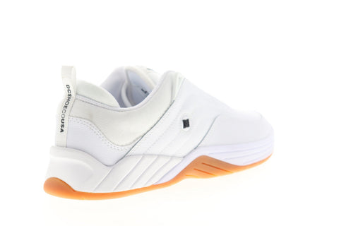 DC Williams Slim ADYS100539 Mens White Leather Lace Up Athletic Skate Shoes
