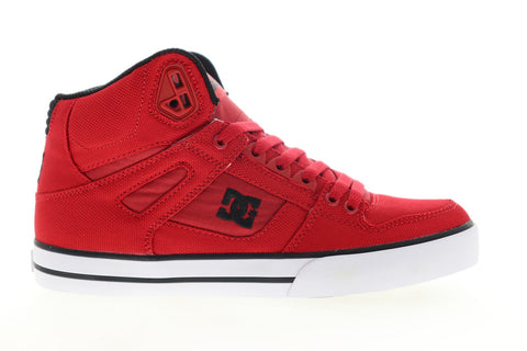 DC Pure High Top WC TX SE ADYS400046 Mens Red Canvas Lace Up Athletic Skate Shoes
