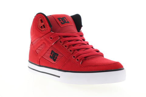 DC Pure High Top WC TX SE ADYS400046 Mens Red Canvas Lace Up Athletic Skate Shoes