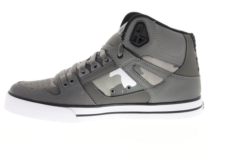 DC Pure High Top ADYS400050 Mens Gray Leather Lace Up Athletic Skate Shoes